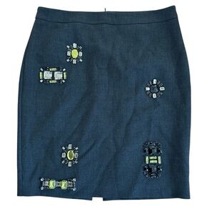 Trina Turk Charcoal Gray Pencil Skirt Straight Rhinestones Embellished Size 10